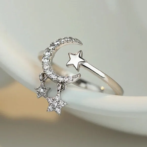 NEW MOON STAR 925 STERLING STERLING ADJUSTABLE RING, CUTE RING, SHINY RING. - Picture 5 of 6